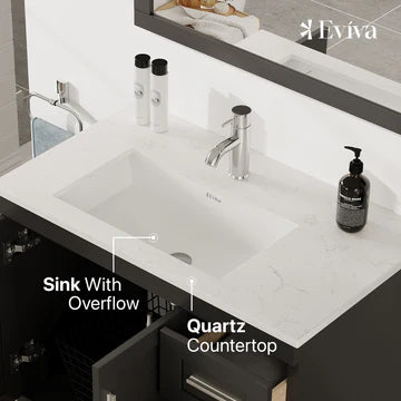 Loon 30"W x 22"D Espresso Bathroom Vanity with White Carrara Quartz Countertop and Undermount Porcelain Sink EVVN999-30ES-Q