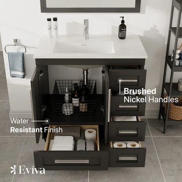 Loon 30"W x 22"D Espresso Bathroom Vanity with White Carrara Quartz Countertop and Undermount Porcelain Sink EVVN999-30ES-Q