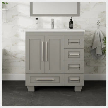 Loon 30"W x 22"D Gray Bathroom Vanity with White Carrara Quartz Countertop and Undermount Porcelain Sink EVVN999-30GR-Q