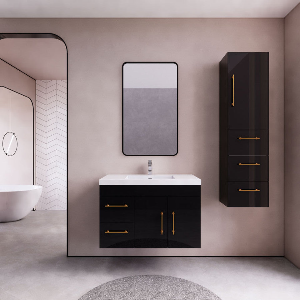 Eliza 36'' Wall Mounting Vanity(Left Drawers)With Single Sink Vanity-Eliza SKU: RYELSA36LWH-GR | UPC: 616050825250