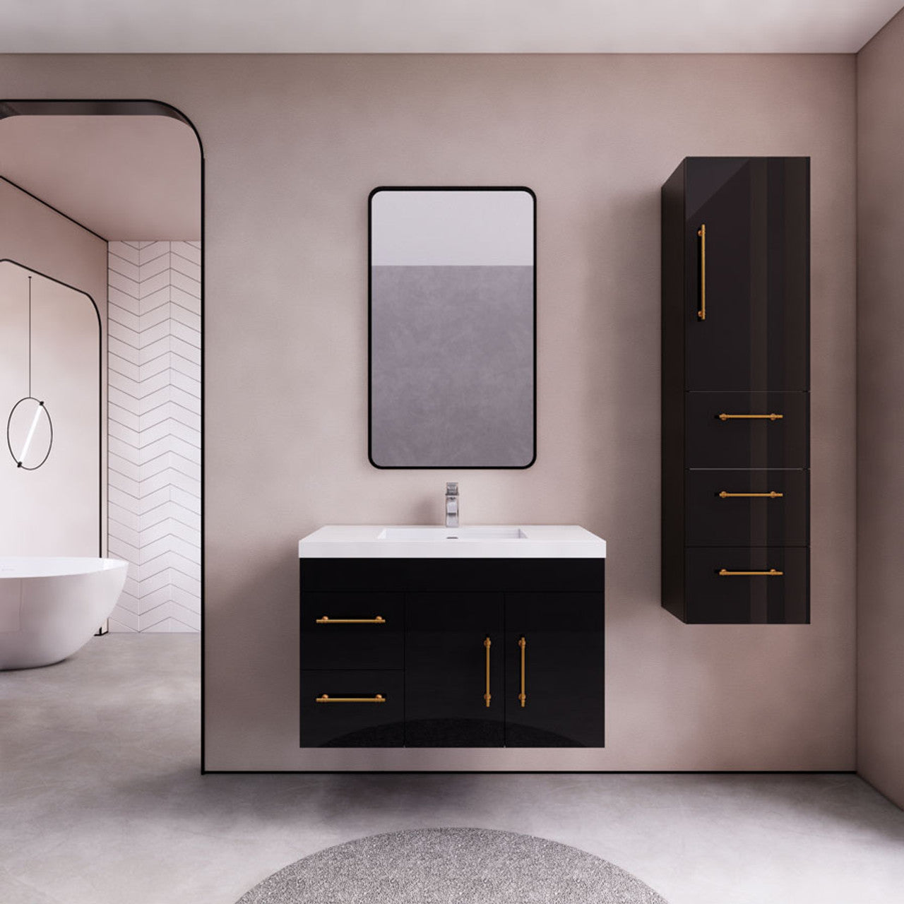 Eliza 36'' Wall Mounting Vanity (Left Drawers) With Single Sink Vanity-Eliza SKU: RYELSA36LWH-AV | UPC: 616050843292