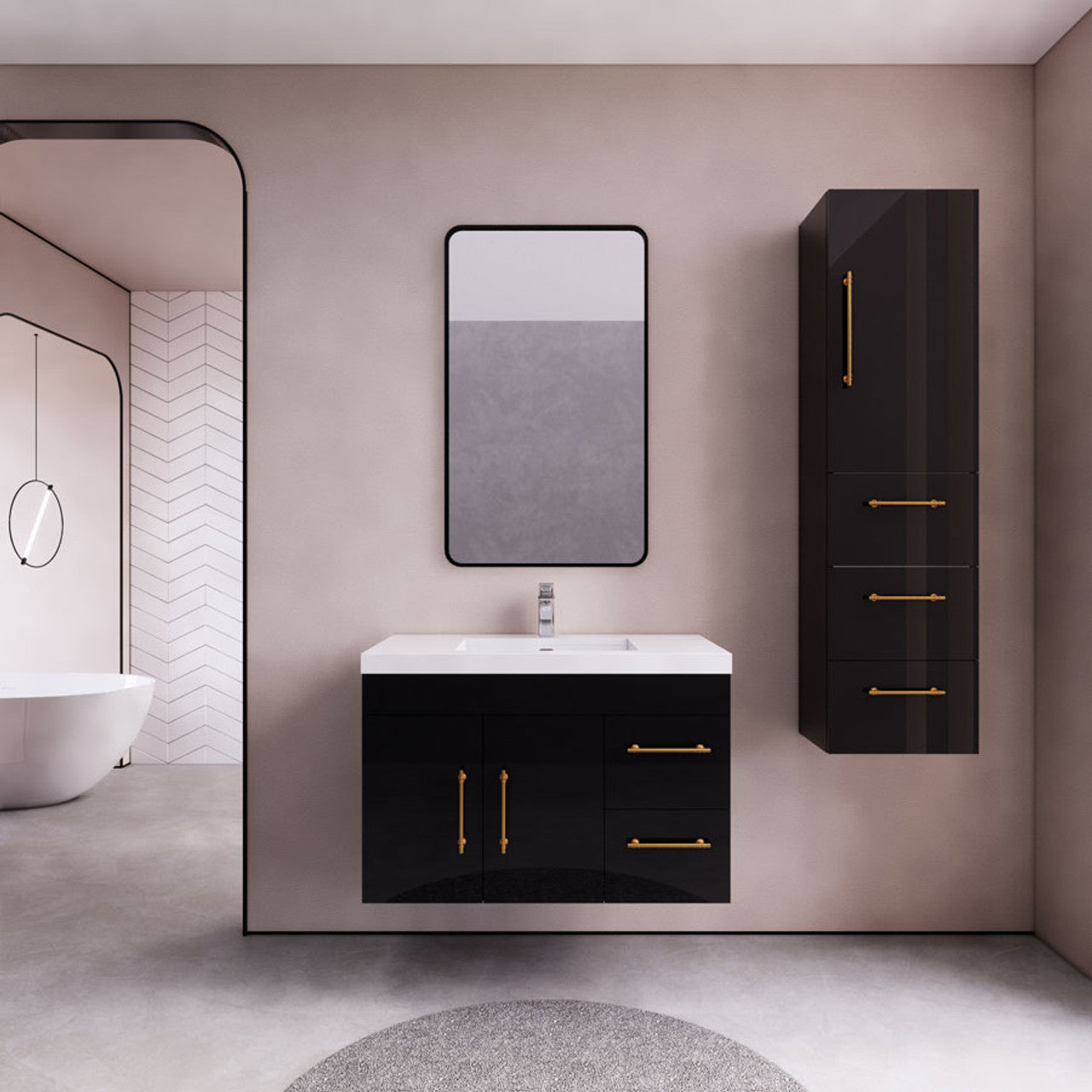 Eliza 36'' Wall Mounting Vanity(Right Drawers)With Single Sink Vanity-Eliza SKU: RYELSA36RWH-AV | UPC: 616050843315