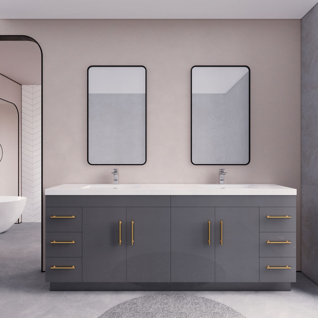 Eliza 84'' Freestanding Vanity With Double Sink Vanity-Eliza SKU: RYELSA84DFS-GR | UPC: 616050824765