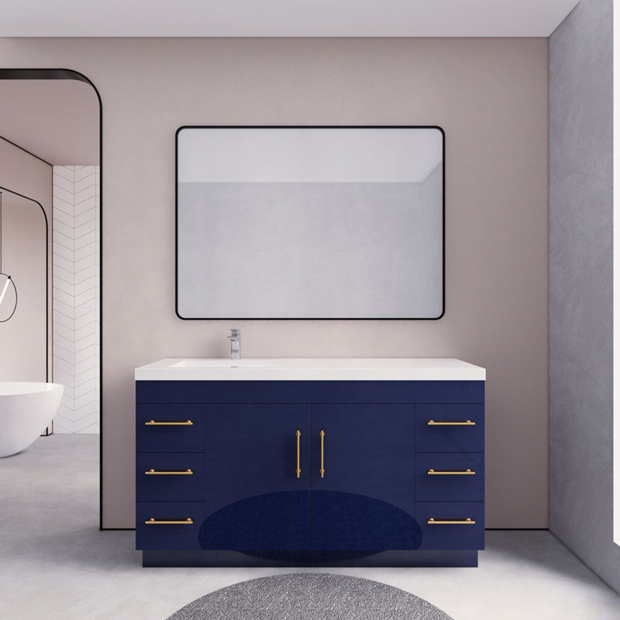 Eliza 60'' Freestanding Vanity With Left Single Sink Vanity-Eliza SKU: RYELSA60SLFS-GR | UPC: 616050824642