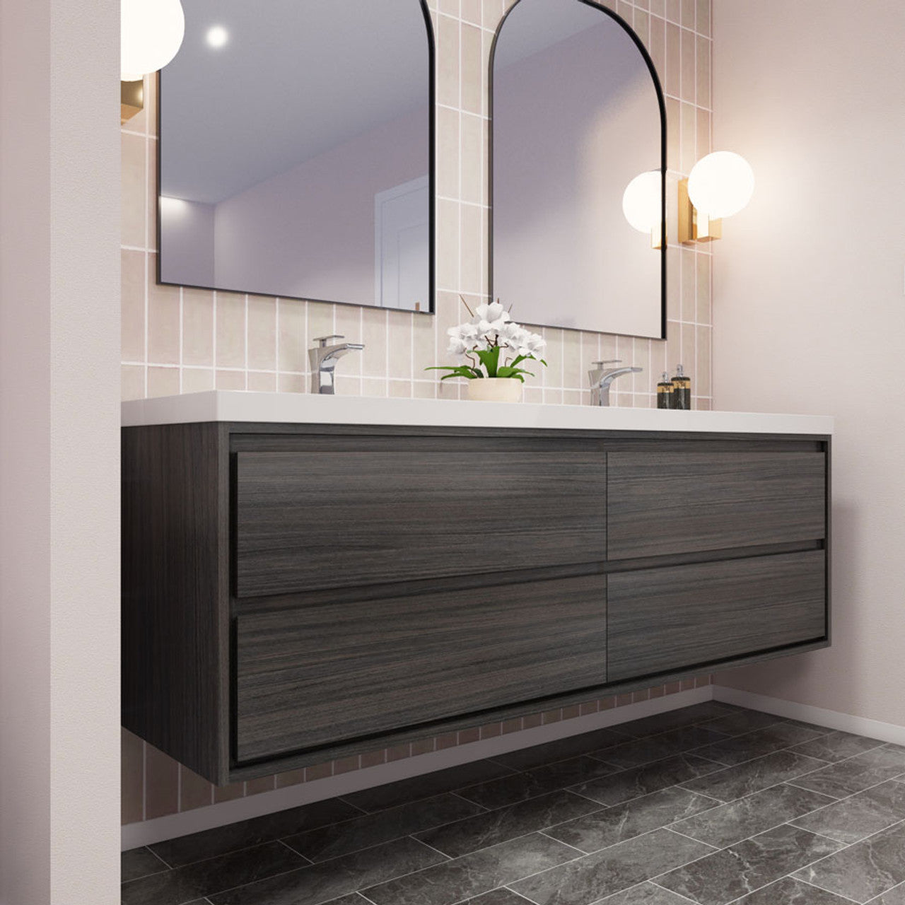 Subtle 72" Double Sink Wall Mounted Modern Vanity Vanity-Subtle SKU: RYMOM72D