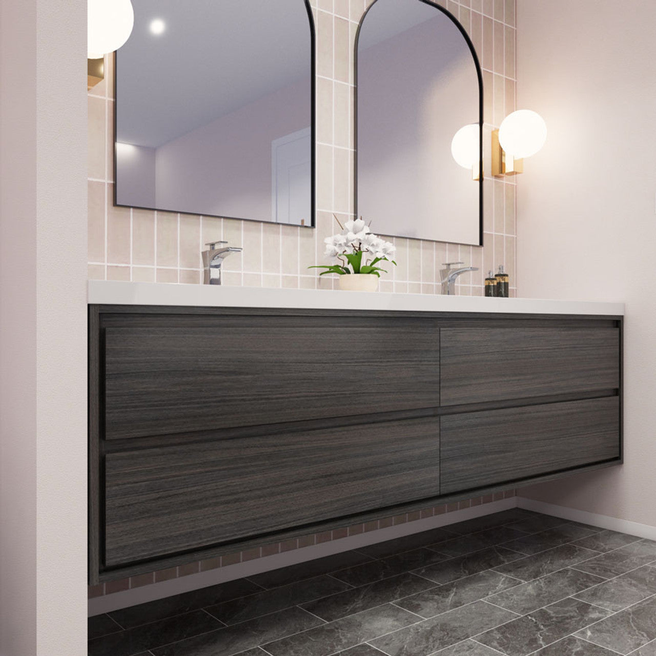 Subtle 84" Double Sink Wall Mounted Modern Vanity Vanity-Subtle SKU: RYMOM84D