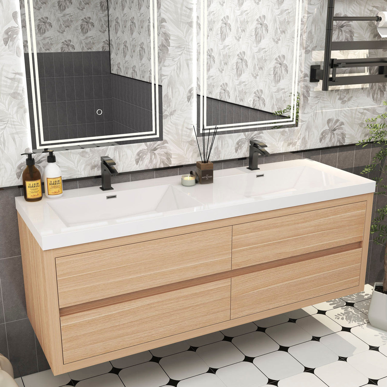 Louis 60" Modern Wall-mounted Vanity (Double Sink) Louis SKU: LOUIS 60DWM