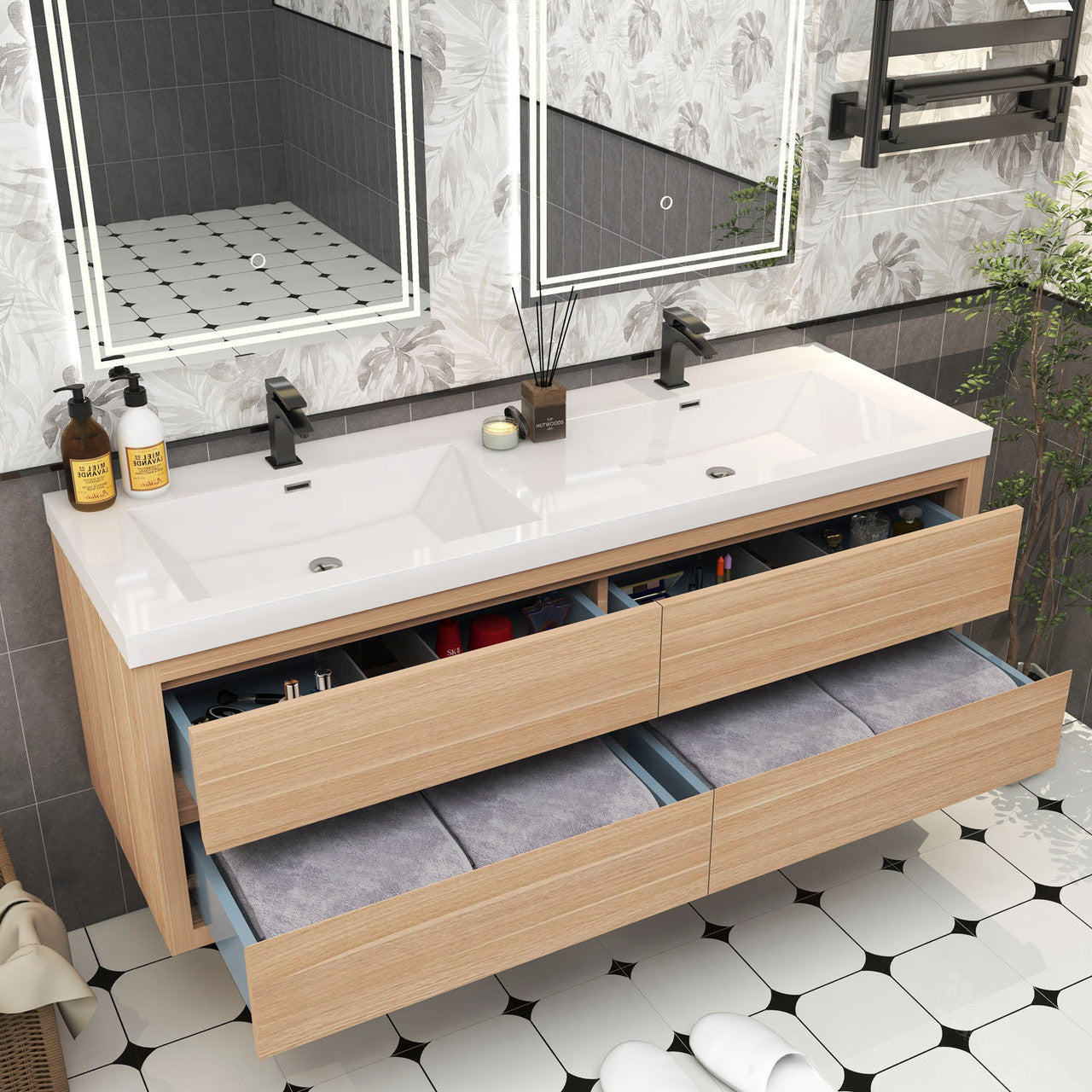 Louis 60" Modern Wall-mounted Vanity (Double Sink) Louis SKU: LOUIS 60DWM