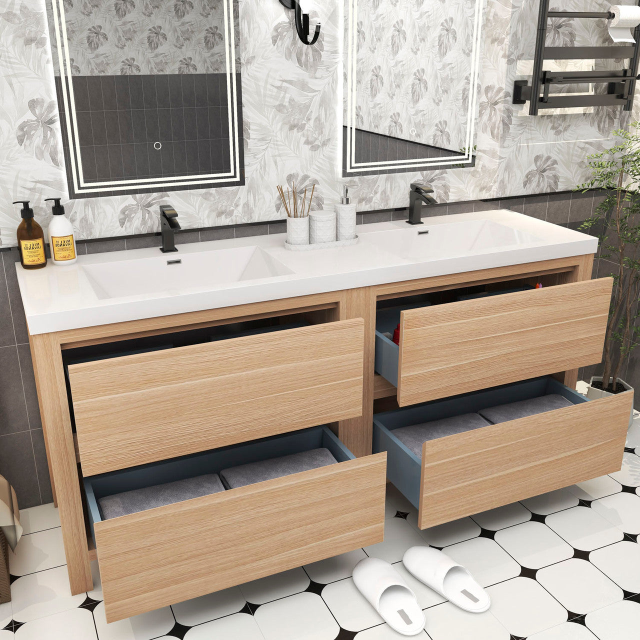 Louis 72" Modern Freestanding Vanity (Double Sink) Louis SKU: LOUIS 72DFS-YW