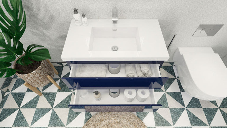 Robin 36" Wall Mounted With Reinforced Acrylic Sink Vanity-Robin SKU: MOH36-GW | UPC: 652118162806