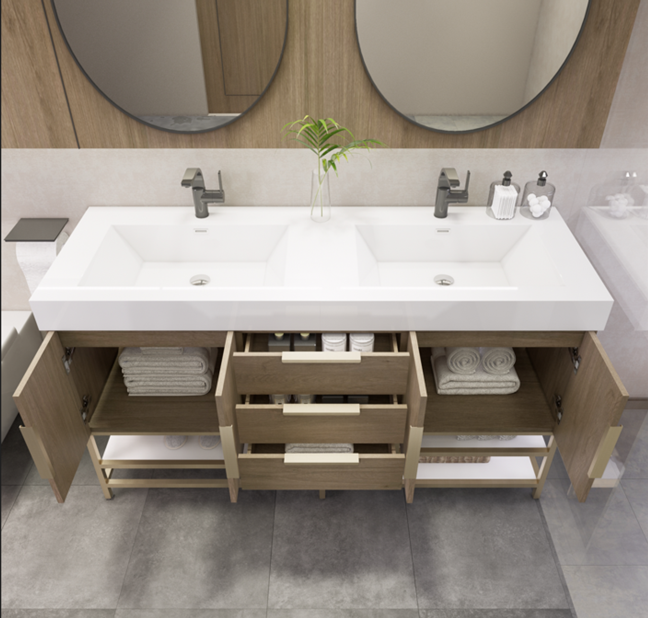 Noble 60" Free Standing Vanity with Reinforced Acrylic Double Sink Noble SKU: NBT001-60DFS | UPC: 616050850580