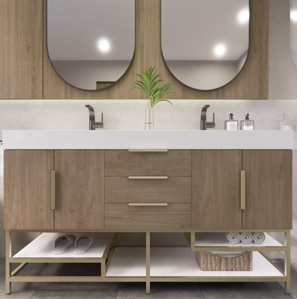 Noble 60" Free Standing Vanity with Reinforced Acrylic Double Sink Noble SKU: NBT001-60DFS | UPC: 616050850580