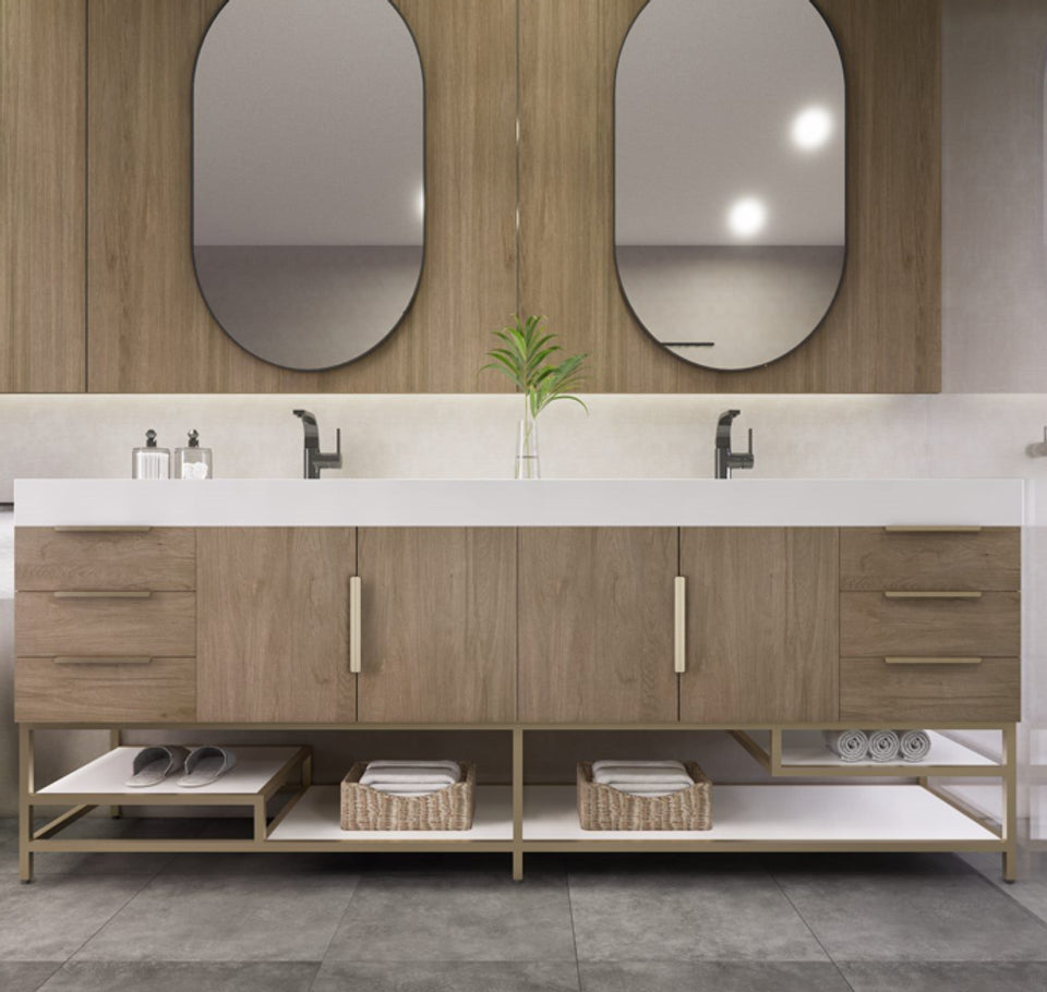 Noble 84" Free Standing Vanity with Reinforced Acrylic Double Sink Noble SKU: NBT001-84DFS | UPC: 616050850672