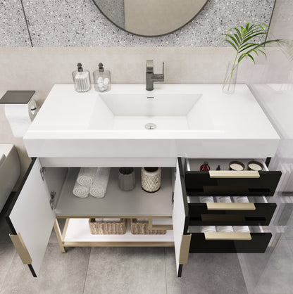 Noble 42" Free Standing Vanity with Reinforced Acrylic Sink (Right Side Drawers) Noble SKU: NBT001-42RFS | UPC: 616050850528