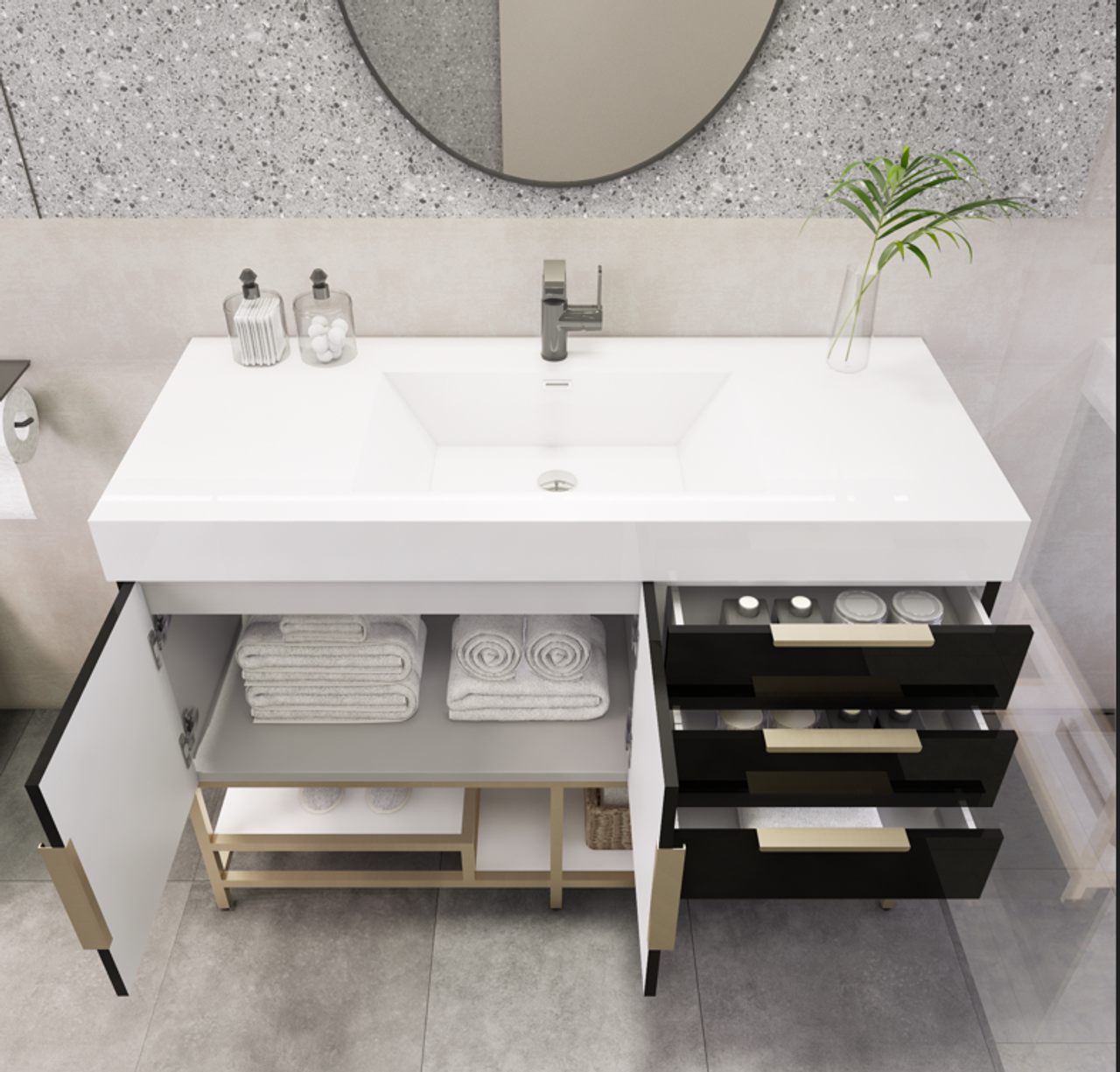 Noble 48" Free Standing Vanity with Reinforced Acrylic Sink Noble SKU: NBT001-48FS | UPC: 616050850559