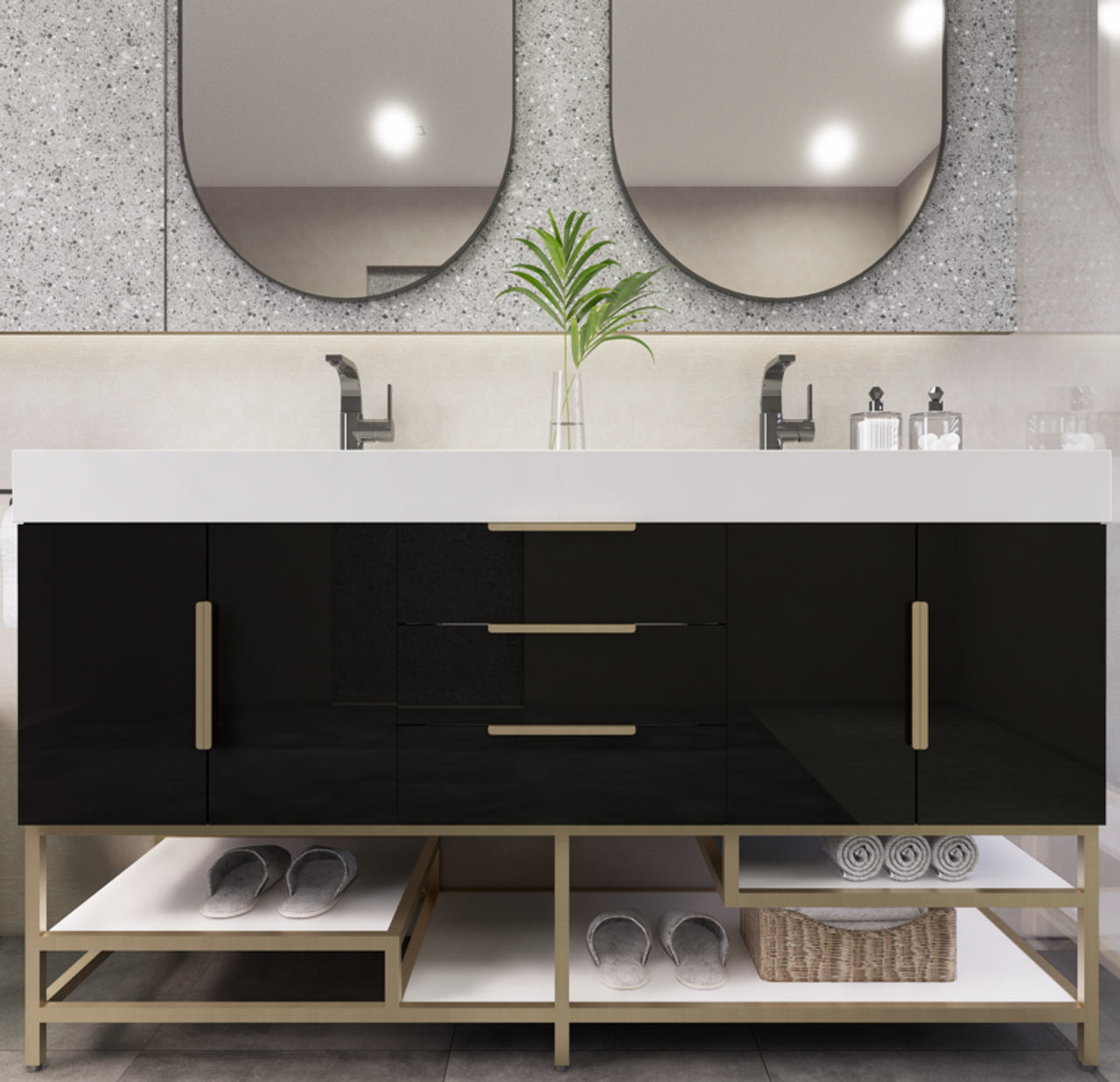 Noble 60" Free Standing Vanity with Reinforced Acrylic Double Sink Noble SKU: NBT001-60DFS | UPC: 616050850580