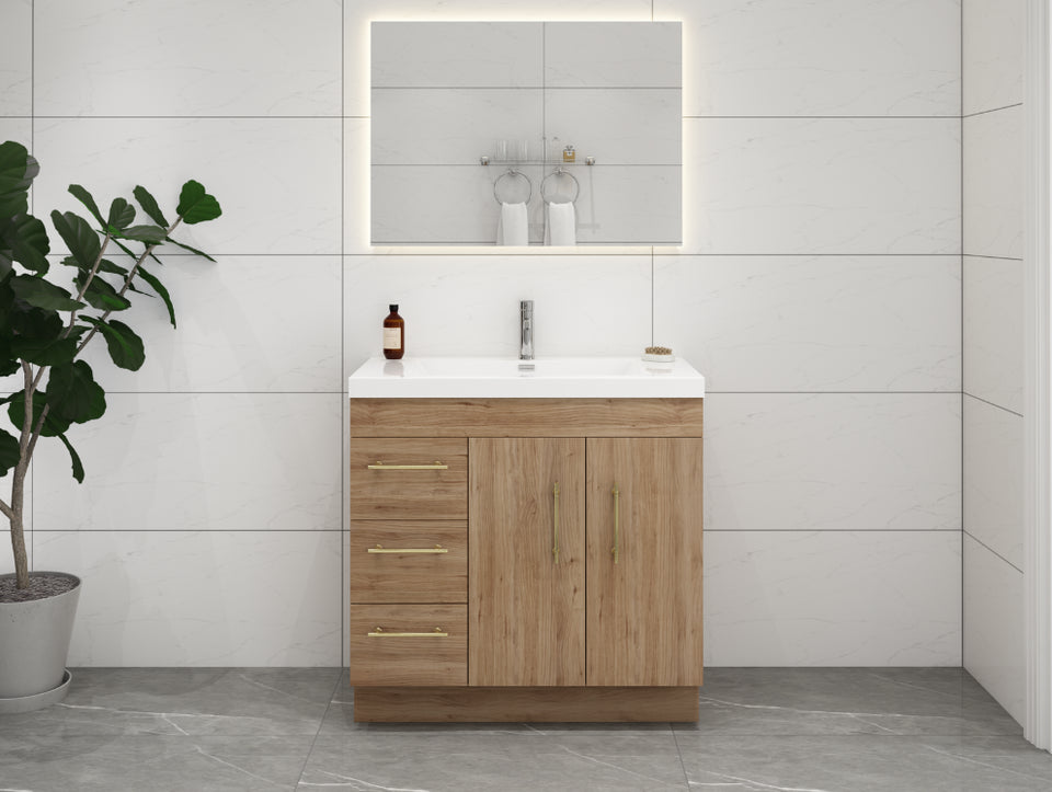 Eliza 36'' Freestanding Vanity(Left Drawers)With Single Sink Vanity-Eliza SKU: RYELSA36LFS-GR | UPC: 616050824468