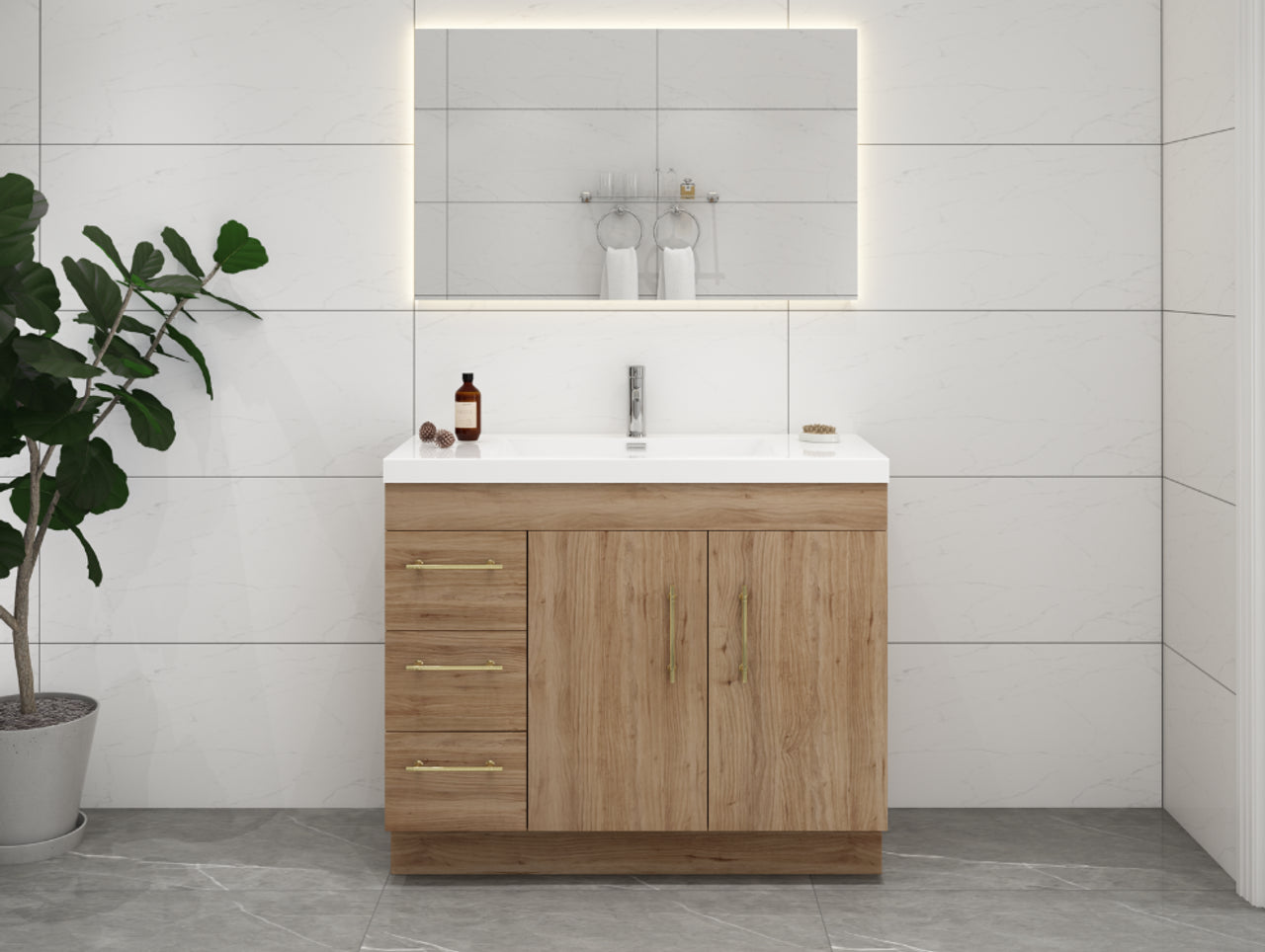 Eliza 42'' Freestanding Vanity(Left Drawers)With Single Sink Vanity-Eliza SKU: RYELSA42LFS-GR | UPC: 616050824529