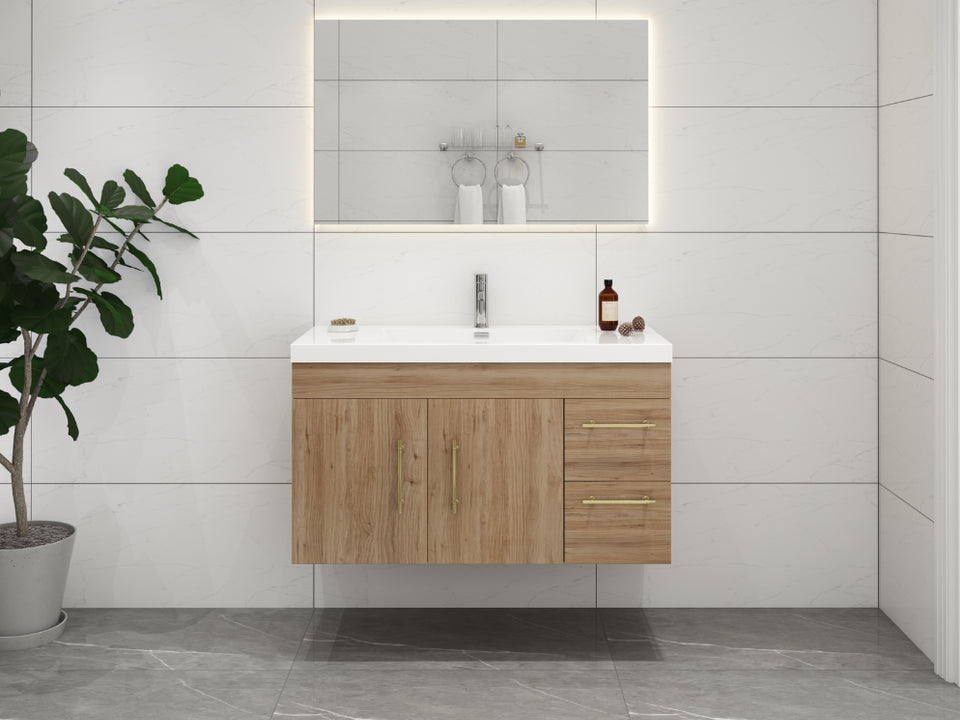 Eliza 42'' Wall Mounting Vanity(Right Drawers)With Single Sink Vanity-Eliza SKU: RYELSA42RWH-GR | UPC: 616050825342