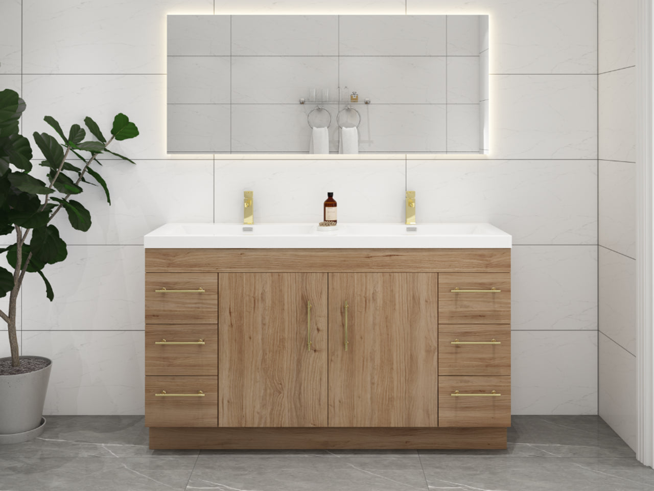 Eliza 60'' Freestanding Vanity With Double Sink Vanity-Eliza SKU: RYELSA60DFS-GR | UPC: 616050824703