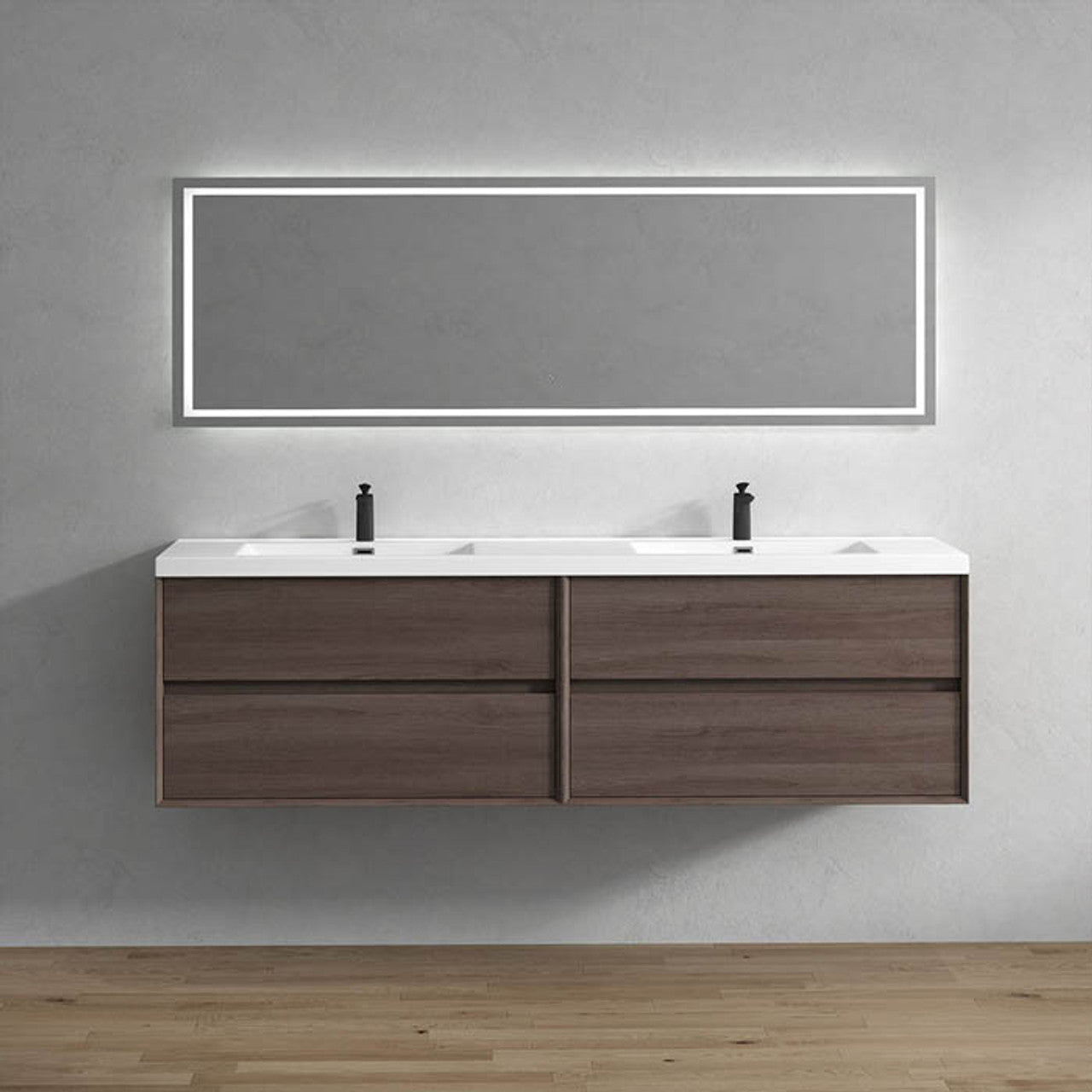 King 84" Wall Mounted Vanity with Reinforced Acrylic Double Sink Vanity-King SKU: BT005-84D