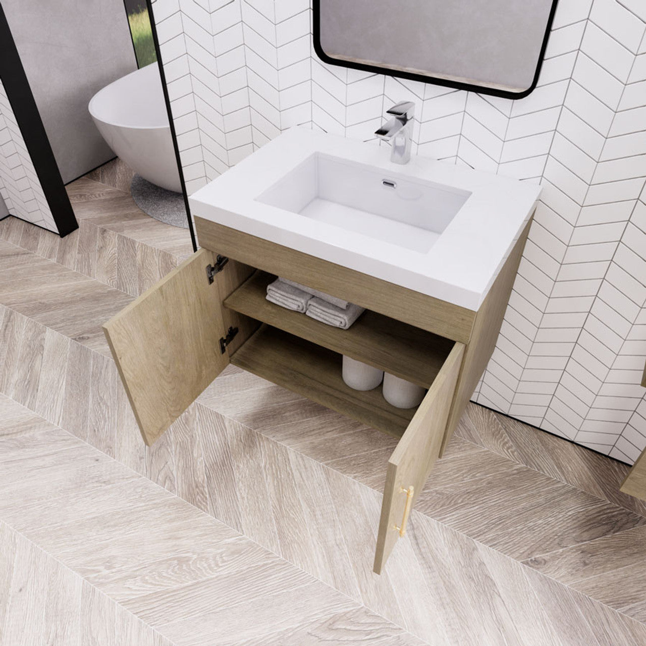 Eliza 30'' Wall Mounting Vanity With Single Sink Vanity-Eliza SKU: RYELSA30WH-GB | UPC: 616050840734