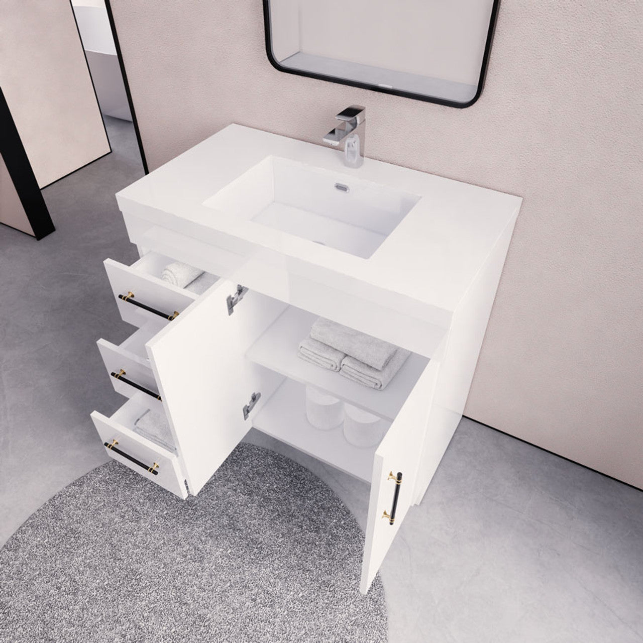 Eliza 36'' Freestanding Vanity(Left Drawers)With Single Sink Vanity-Eliza SKU: RYELSA36LFS-GR | UPC: 616050824468