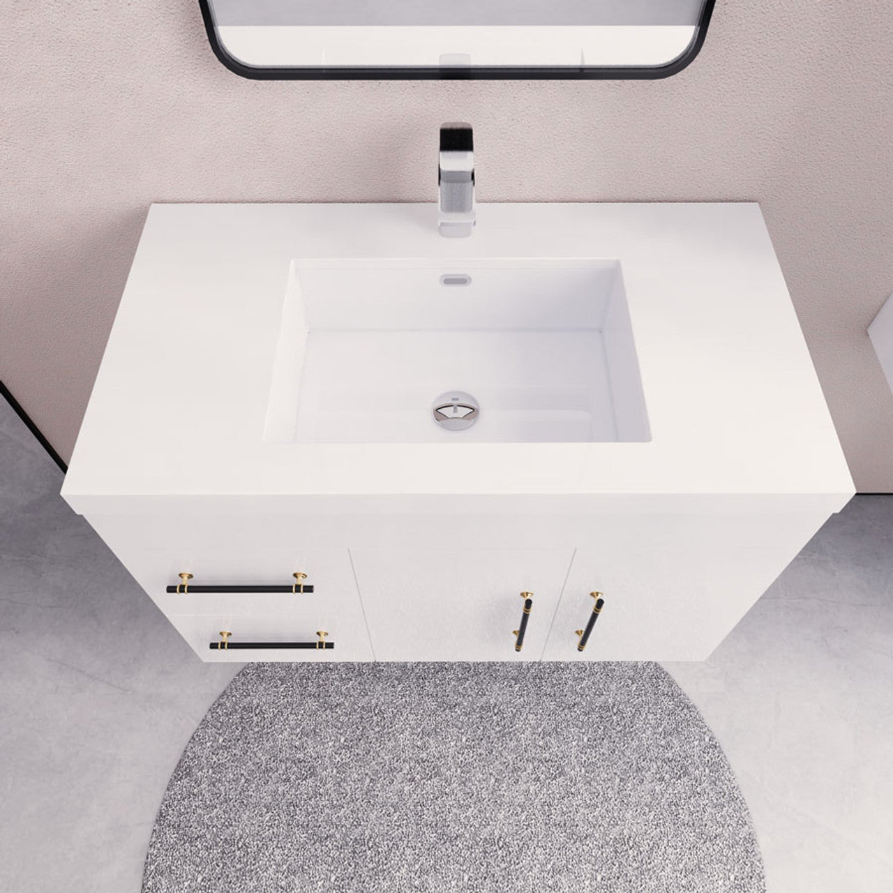 Eliza 36'' Wall Mounting Vanity(Left Drawers)With Single Sink Vanity-Eliza SKU: RYELSA36LWH-GR | UPC: 616050825250