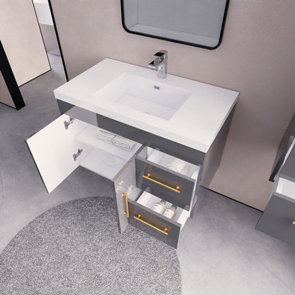 Eliza 36'' Wall Mounting Vanity(Right Drawers)With Single Sink Vanity-Eliza SKU: RYELSA36RWH-AV | UPC: 616050843315