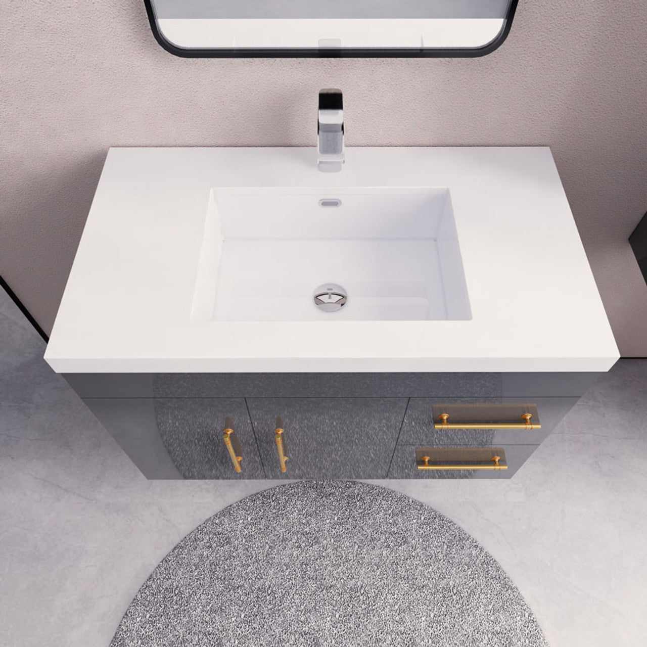 Eliza 36'' Wall Mounting Vanity(Right Drawers)With Single Sink Vanity-Eliza SKU: RYELSA36RWH-AV | UPC: 616050843315