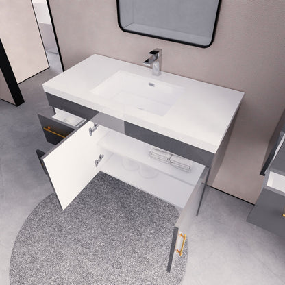 Eliza 42'' Wall Mounting Vanity(Left Drawers)With Single Sink Vanity-Eliza SKU: RYELSA42LWH-GR | UPC: 616050825311