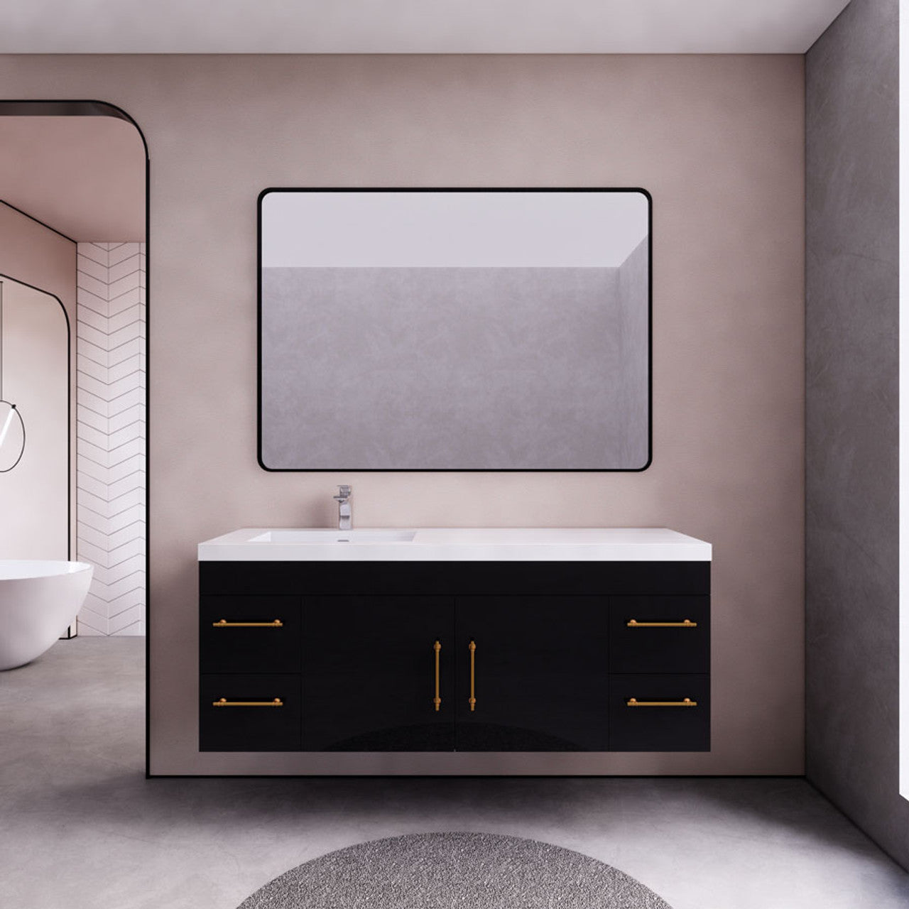 Eliza 60'' Wall Mounting Vanity With Left Single Sink Vanity-Eliza SKU: RYELSA60SLWH-WO | UPC: 616050843407