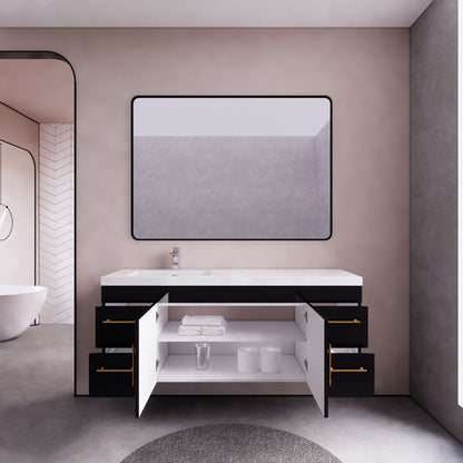 Eliza 60'' Wall Mounting Vanity With Left Single Sink Vanity-Eliza SKU: RYELSA60SLWH-WO | UPC: 616050843407