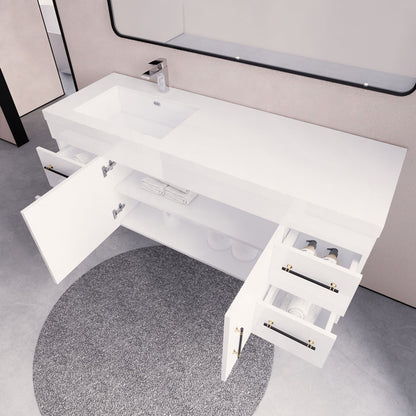 Eliza 60'' Wall Mounting Vanity With Left Single Sink Vanity-Eliza SKU: RYELSA60SLWH-GW | UPC: 616050825441