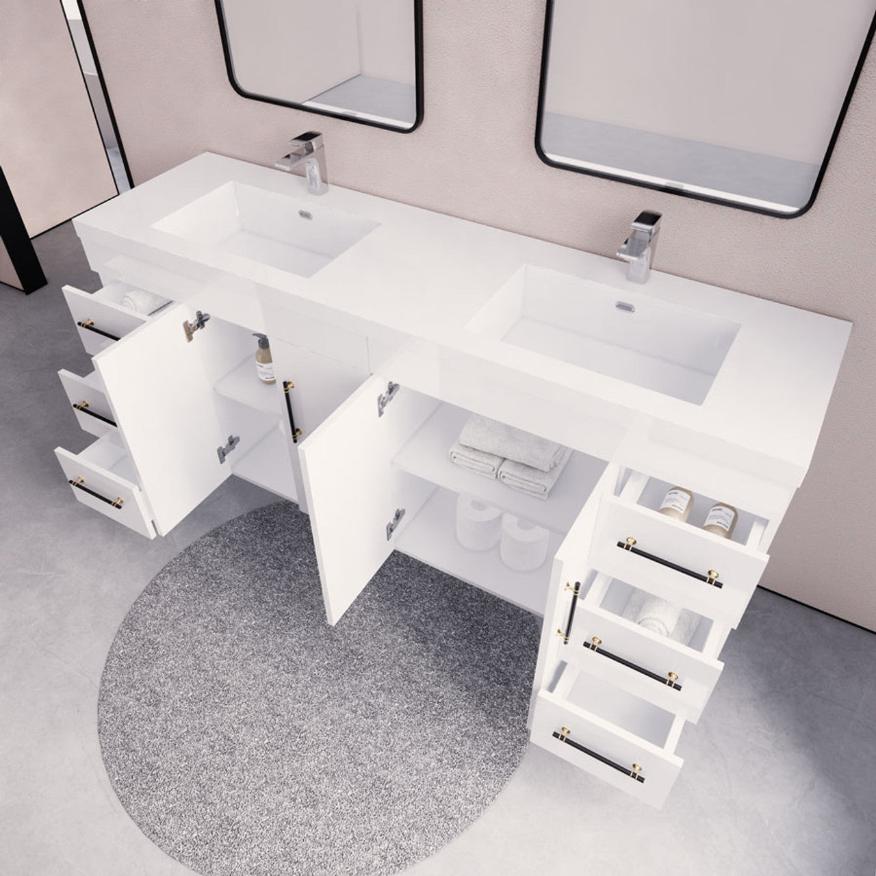 Eliza 72'' Freestanding Vanity With Double Sink Vanity-Eliza SKU: RYELSA72DFS-GR | UPC: 616050824734