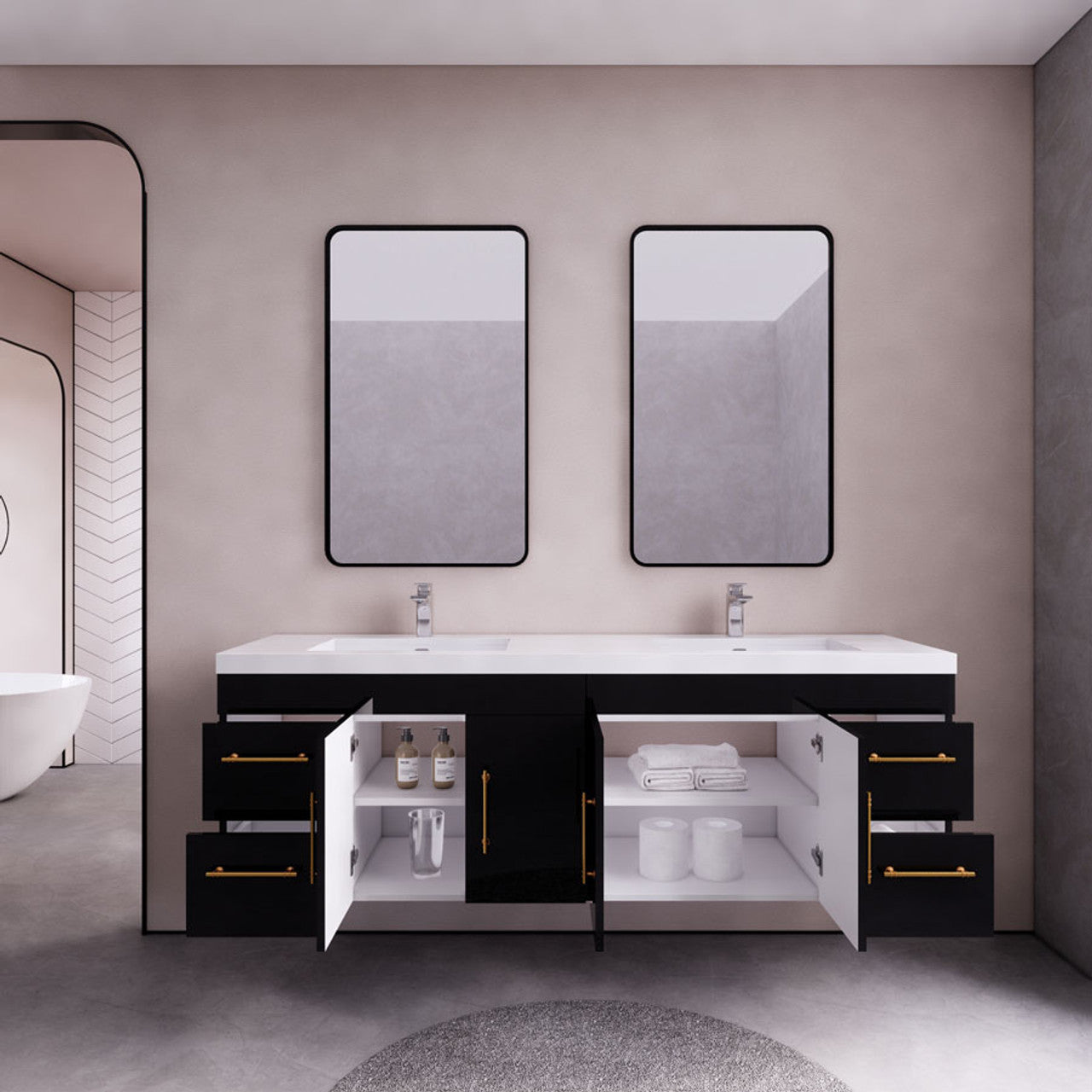 Eliza 72'' Wall Mounting Vanity With Double Sink Vanity-Eliza SKU: RYELSA72DWH-GR | UPC: 616050825526