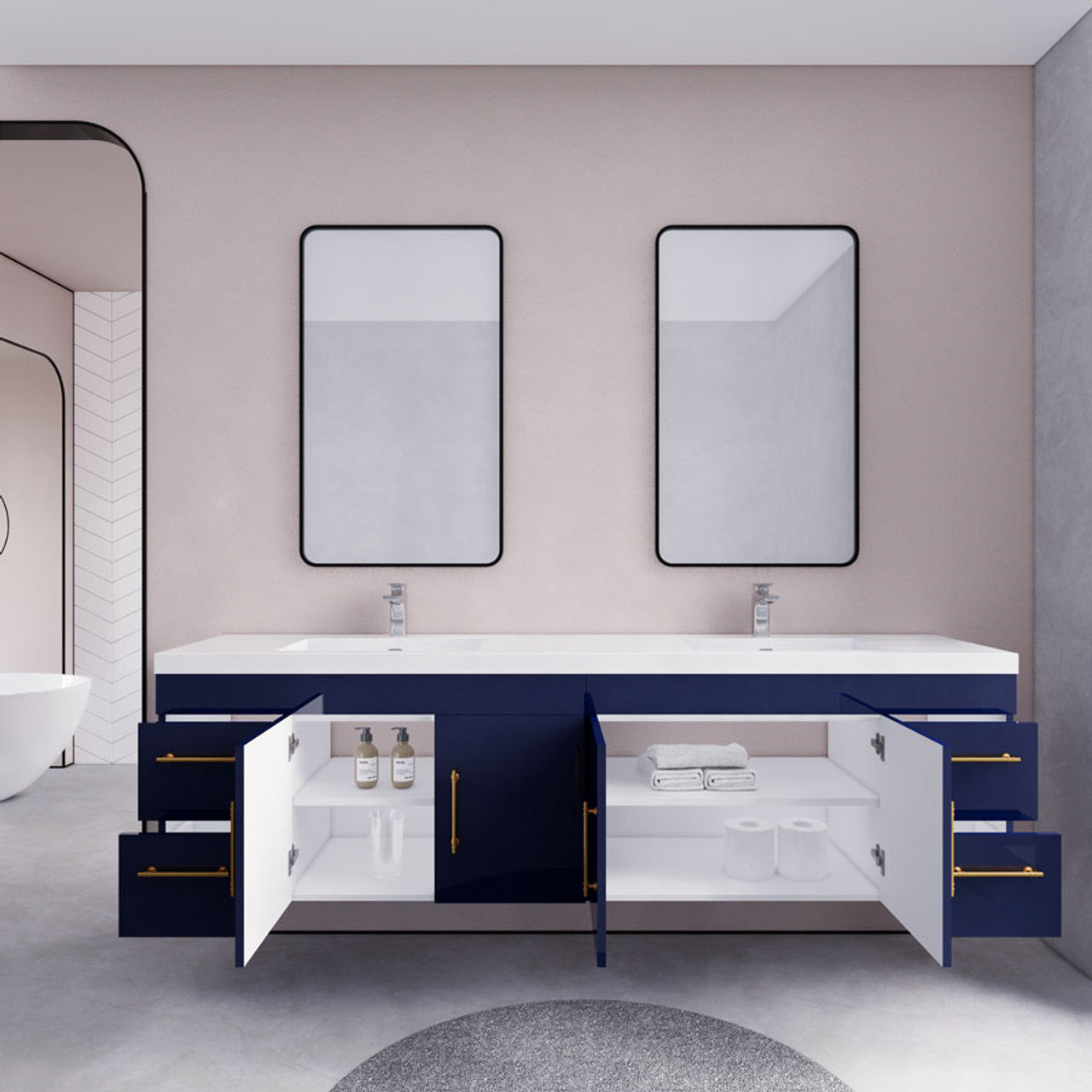 Eliza 84'' Wall Mounting Vanity With Double Sink Vanity-Eliza SKU: RYELSA84DWH-AV | UPC: 616050843490