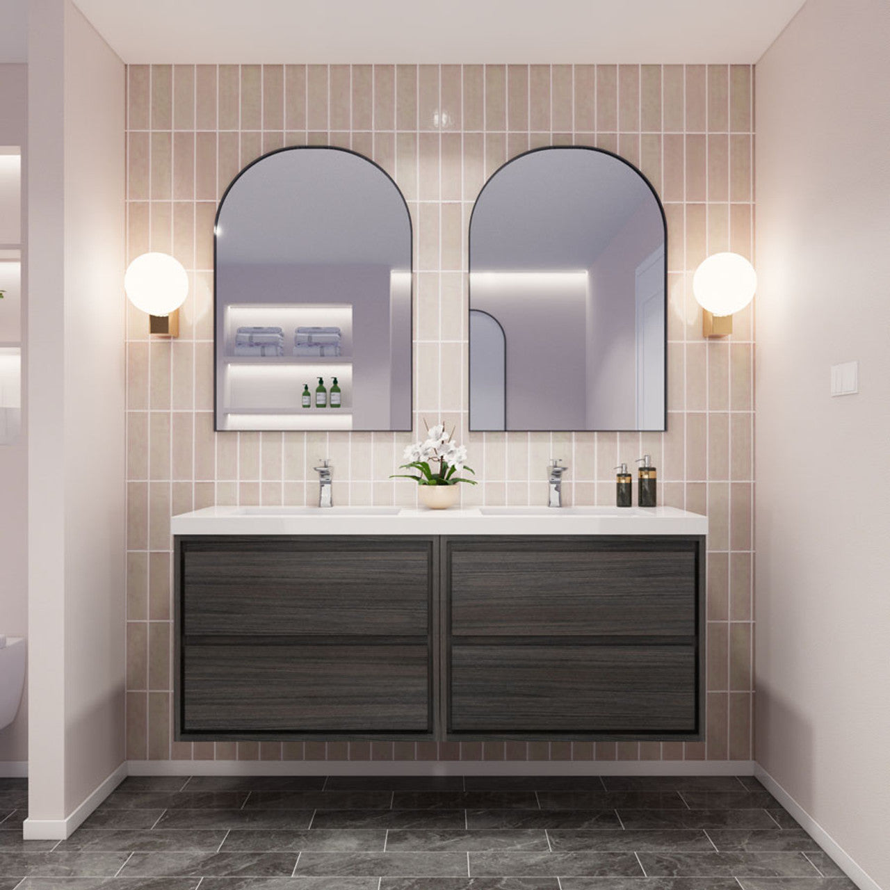 Subtle 60" (30''+30'') Double Sink Wall Mounted Modern Vanity Vanity-Subtle SKU: RYMOM60DD