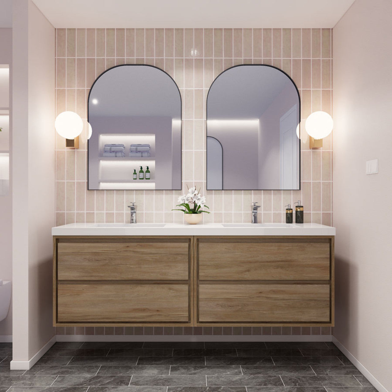 Subtle 72" (36''+36'') Double Sink Wall Mounted Modern Vanity Vanity-Subtle SKU: RYMOM72DD