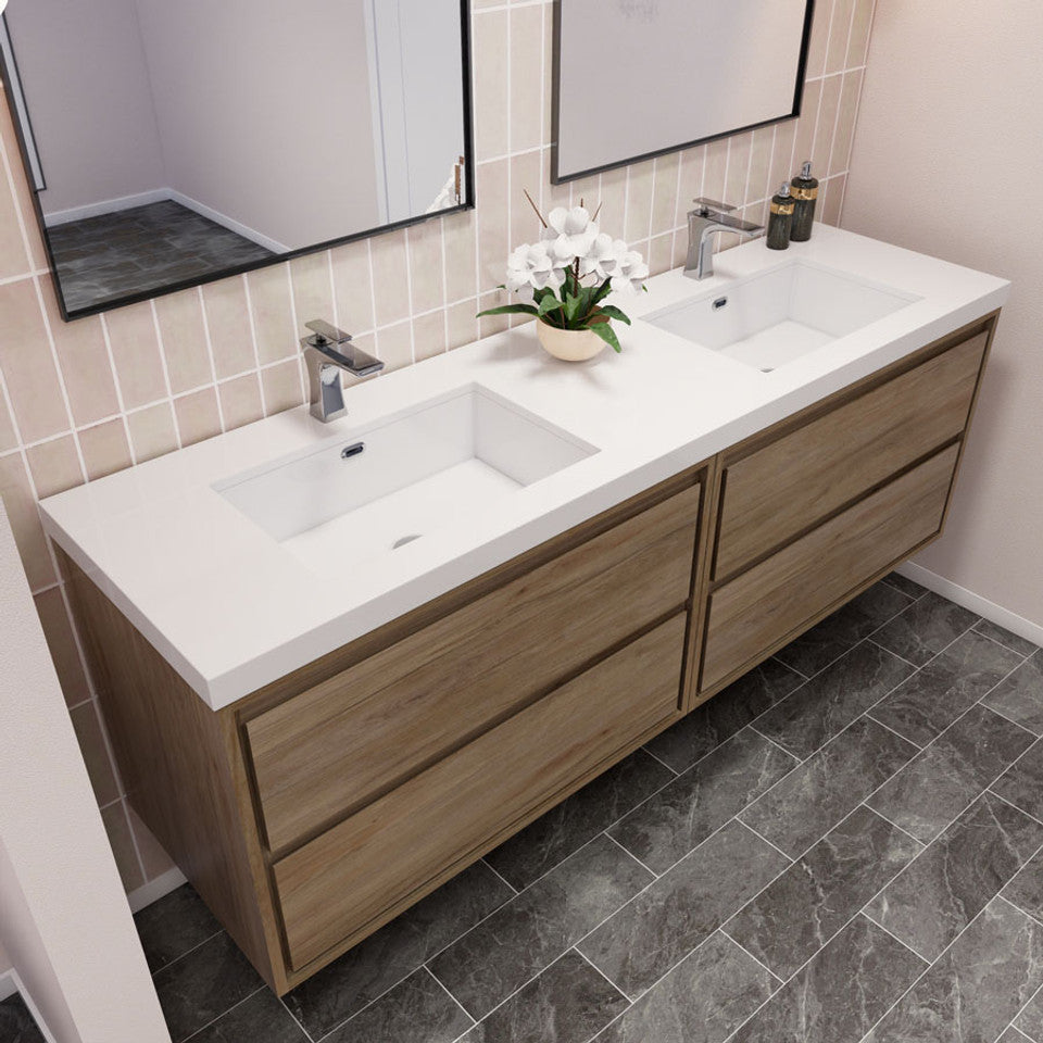 Subtle 72" (36''+36'') Double Sink Wall Mounted Modern Vanity Vanity-Subtle SKU: RYMOM72DD