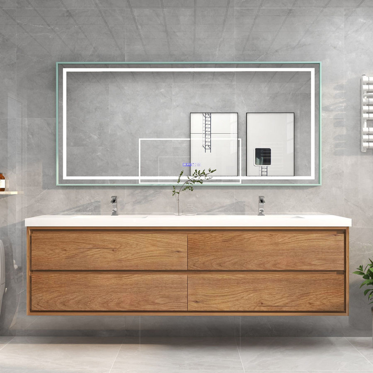 Subtle 84" Double Sink Wall Mounted Modern Vanity Vanity-Subtle SKU: RYMOM84D