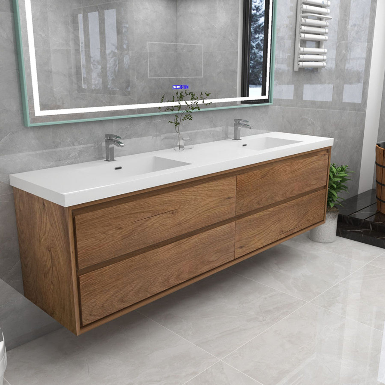 Subtle 84" Double Sink Wall Mounted Modern Vanity Vanity-Subtle SKU: RYMOM84D