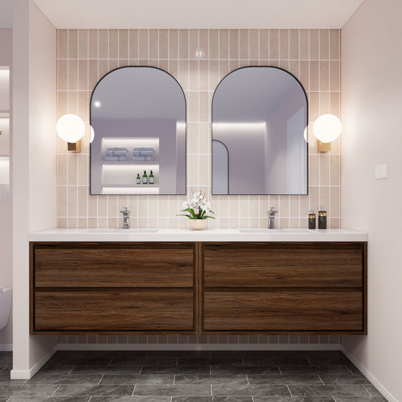 Subtle 84" (42''+42'') Double Sink Wall Mounted Modern Vanity Vanity-Subtle SKU: RYMOM84DD