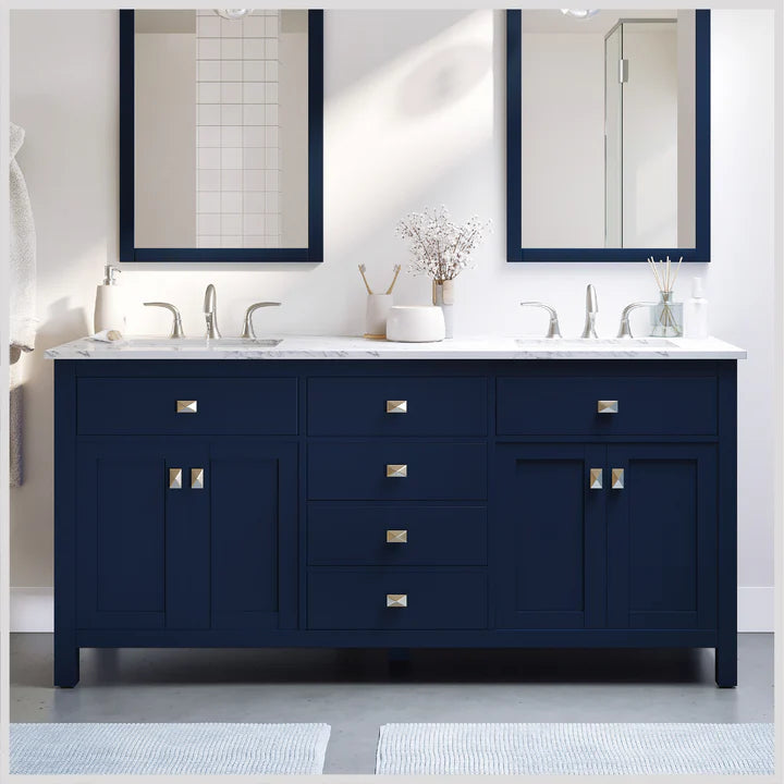 Artemis 60"W x 22"D Blue Double Sink Bathroom Vanity with White Carrara Quartz Countertop and Undermount Porcelain Sinks TVN313-60BLU