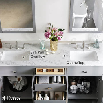 Artemis 60"W x 22"D Gray Double Sink Bathroom Vanity with White Carrara Quartz Countertop and Undermount Porcelain Sinks TVN313-60GR