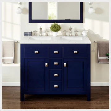 Artemis 44"W x 22"D Blue Double Sink Bathroom Vanity with White Carrara Quartz Countertop and Undermount Porcelain Sinks TVN313-44BLU-DS