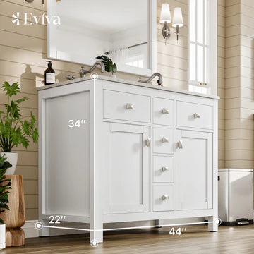 Artemis 44"W x 22"D White Double Sink Bathroom Vanity with White Carrara Quartz Countertop and Undermount Porcelain Sinks TVN313-44WH-DS