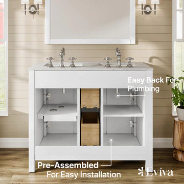 Artemis 44"W x 22"D White Double Sink Bathroom Vanity with White Carrara Quartz Countertop and Undermount Porcelain Sinks TVN313-44WH-DS