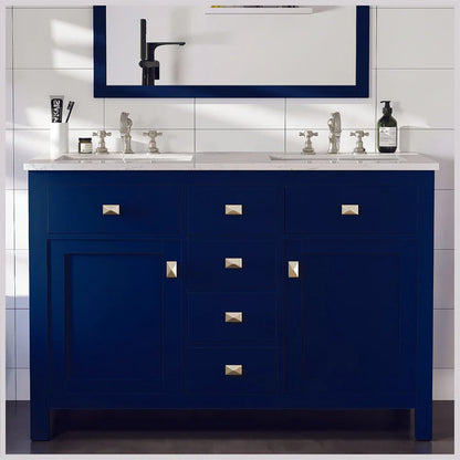 Artemis 48"W x 22"D Blue Double Sink Bathroom Vanity with White Carrara Quartz Countertop and Undermount Porcelain Sinks TVN313-48BLU-DS