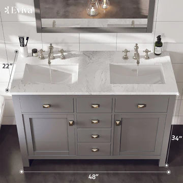 Artemis 48"W x 22"D Gray Double Sink Bathroom Vanity with White Carrara Quartz Countertop and Undermount Porcelain Sinks TVN313-48GR-DS